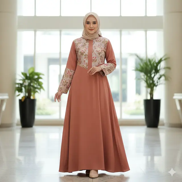 Model Gamis Batik Kombinasi Kain Polos Terbaru