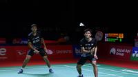 Ganda putra Indonesia Muhammad Shohibul Fikri / Bagas Maulana lolos ke babak 16 besar Indonesia Masters 2021 di Bali International Convention Centre & Westin Resort, Nusa Dua, Selasa, 16 November. (foto: Humas PBSI)