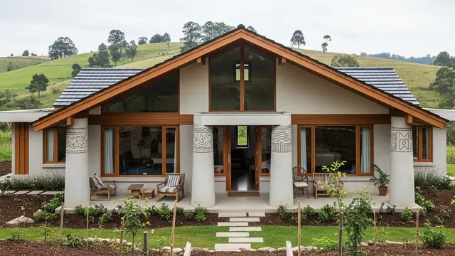 Tampak Depan Rumah Klasik Modern dengan Pilar Sederhana