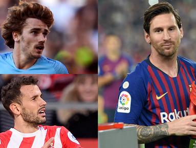 Lionel Messi semakin memperkokoh posisinya di puncak raihan pencetak gol terbanyak La Liga Spanyol. The Messiah mencetak satu gol tunggal kemenangan Barcelona atas Real Valladoid di Camp Nou. (Kolase Foto AFP)