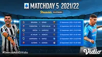 Jadwal dan Live Streaming Liga Italia Serie A 2021/2022 di Vidio Pekan Kelima, 21-24 September 2021. (Sumber : dok. vidio.com)