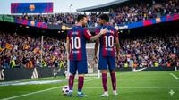 Ilustrasi Lionel Messi, Lamine Yamal, Barcelona. (Foto by Gemini AI)
