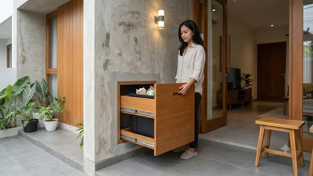 Ide Tempat Sampah Tersembunyi di Teras Depan