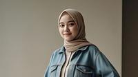 Padu padan Jaket Jeans + Tunik Polos + Celana Straight/AI