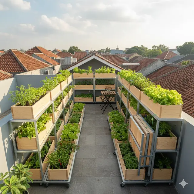 Desain Taman Lipat di Rooftop Rumah Kecil (Gemini AI)