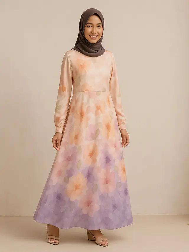 Model Gamis Simple tapi Mewah Motif Bunga/Ilustrasi gambar oleh AI
