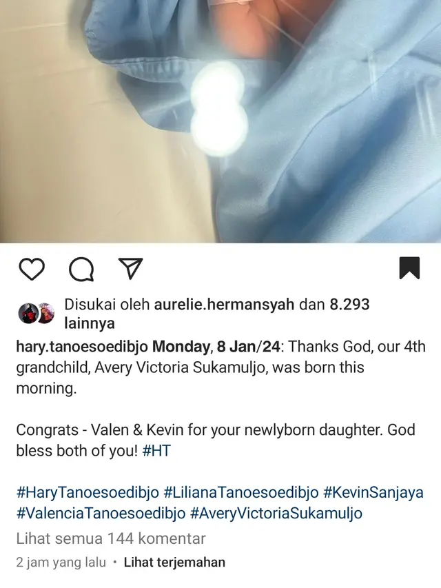 Selamat, Kevin Sanjaya Sukamuljo dan Valencia Tanoe Dikaruniai Anak Pertama Berjenis Kelamin Perempuan. (instagram.com/hary.tanoesoedibjo))