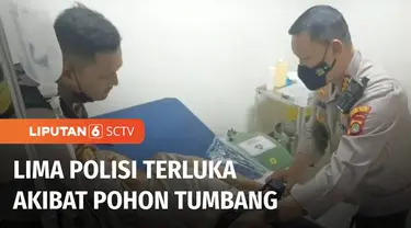 Polres Metro Jakarta Pusat memastikan anggotanya yang tertimpa pohon tumbang di halaman Gedung Balai Kota DKI berjumlah lima orang. Para korban tertimpa pohon saat tengah menggelar apel konsolidasi pasca pengamanan unjuk rasa buruh.
