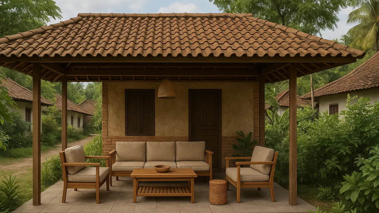 Gambar Desain Ruang Tamu Outdoor Sederhana di Kampung/via AI