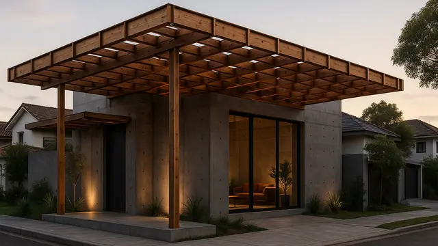 Desain Rumah Minimalis dengan Kanopi Kayu/Ilustrasi gambar oleh AI