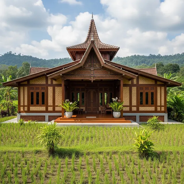Model Rumah Desa di Lahan Bekas Sawah yang Subur