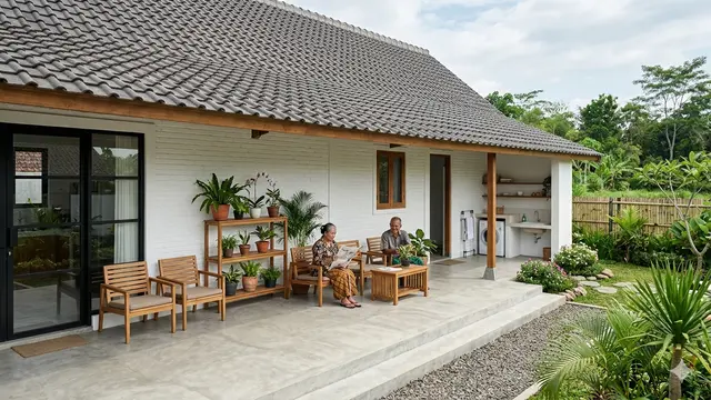 Contoh Rumah Sederhana dengan Teras Luas untuk Hari Tua. Gemini