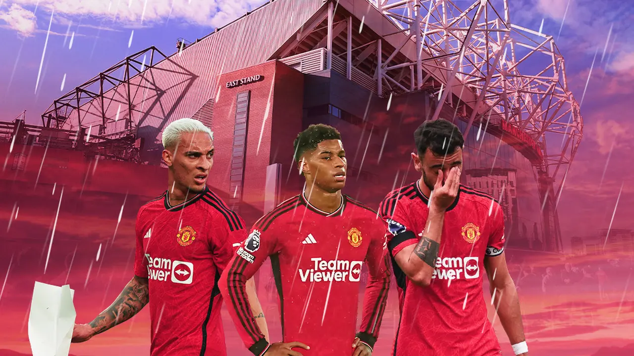 Manchester United - Ilustrasi Marcus Rashford, Bruno Fernandes, dan Antony
