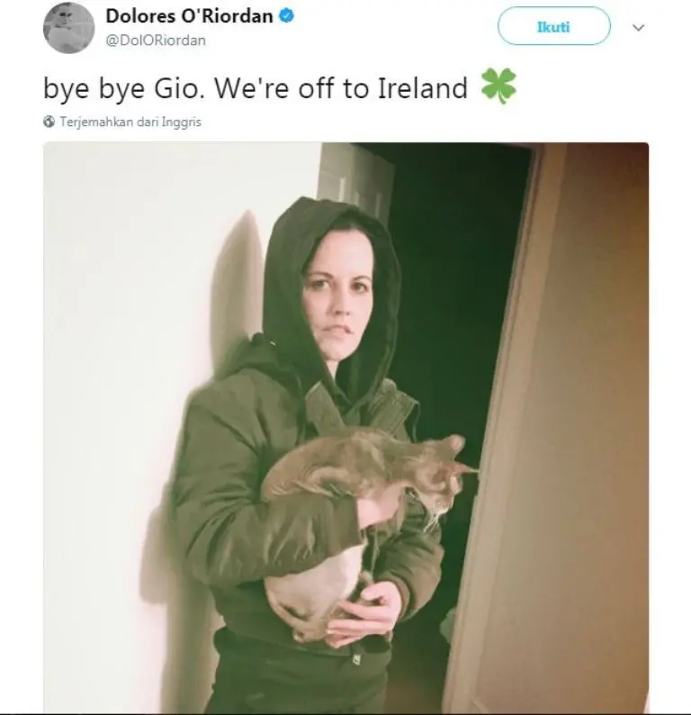 Dolores O'Riordan ucapkan selamat tinggal pada kucingnya (Foto: Instagram)