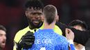 Usai laga berakhir, De Gea tak ragu memberikan pujian kepada Uzoho. Menurutnya, kiper asal Nigeria tersebut sudah tampil sangat luar biasa dalam pertandingan ini. (AFP/Oli Scarff)