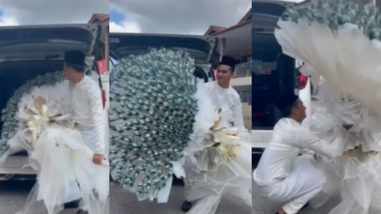 Viral Buket Uang Senilai Rp 68 Juta untuk Pengantin Wanita, Sampai Hampir Terjatuh