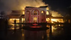 Petugas pemadam kebakaran bekerja untuk memadamkan bangunan yang terbakar saat kebakaran hutan di Laguna Niguel, California, Amerika Serikat, 11 Mei 2022. (AP Photo/Marcio J. Sanchez)