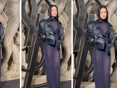 Foto kolase dari video yg diunggah aktris asal Korea Selatan Moon Ga Young saat hadir di acara Paris Fashion Week 2023, Prancis. Bintang Korea True Beauty mencuri perhatian dengan gaya seksinya. (Instagram/m_kayoung)