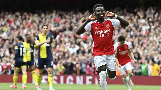 Selebrasi pemain Arsenal saat melumat Bournemouth di Liga Inggris