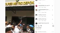 Video sekelompok anggota Ormas menggeruduk Polres Metro Depok. (Instagram @cetul.22)