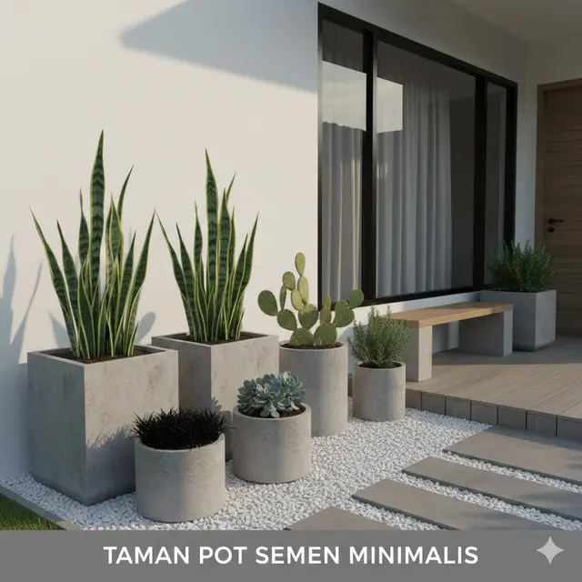 Taman Pot Semen Minimalis (Gemini AI)