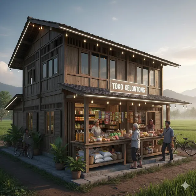Rumah Kampung Minimalis dengan Toko Kelontong di Halaman (Foto: Gemini AI)