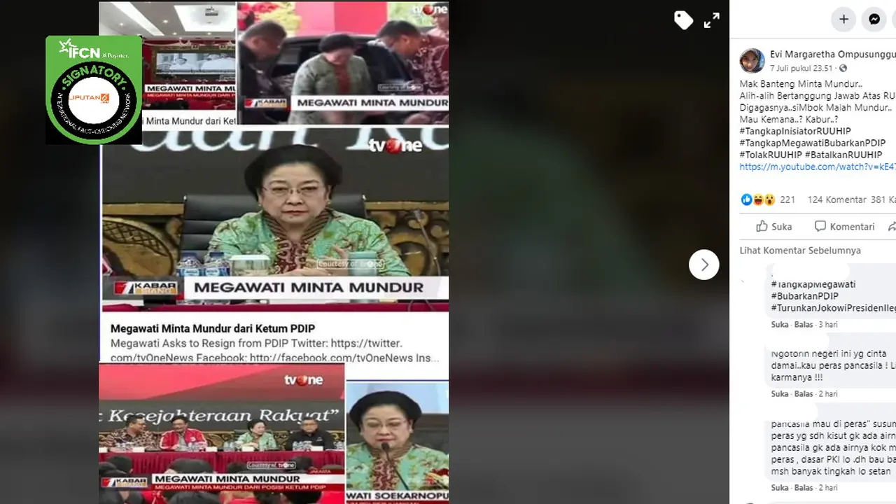 Penelusuran Klaim Megawati Ingin Mundur dari Jabatan Ketum PDIP  karena Menggagas RUU HIP
