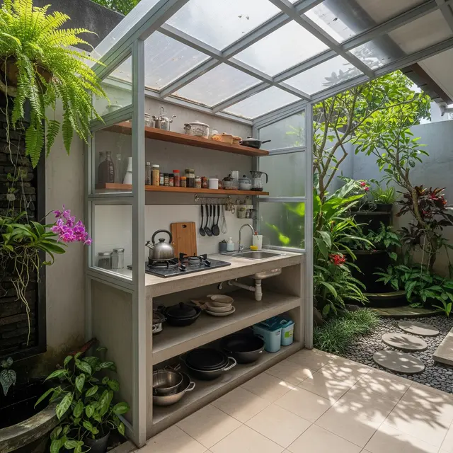 9 Model Dapur Terbuka Ukuran 2x2 Memakai Baja Ringan dan Atap Bening