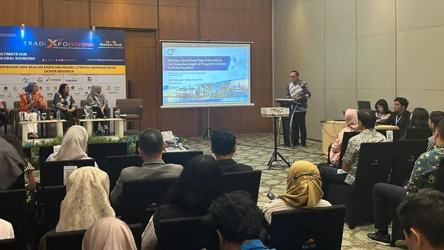 Seminar “Perubahan Tarif Baja Uni Eropa dan Inggris: Strategi Amankan Pasar Ekspor Indonesia” dalam Trade Expo Indonesia (TEI) 2026 di Indonesia Convention Exhibition (ICE) BSD City. (Dok Kemendag)