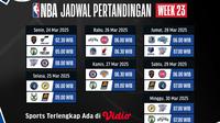 Dapatkan link live NBA Season 2024/25 pada week 23 di Vidio. Jangan lupa dukung dan saksikan tim dan aksi dari para pembasket dunia di NBA pada week 23 di pekan ini hanya di Vidio. (sum. doc. vidio.com)