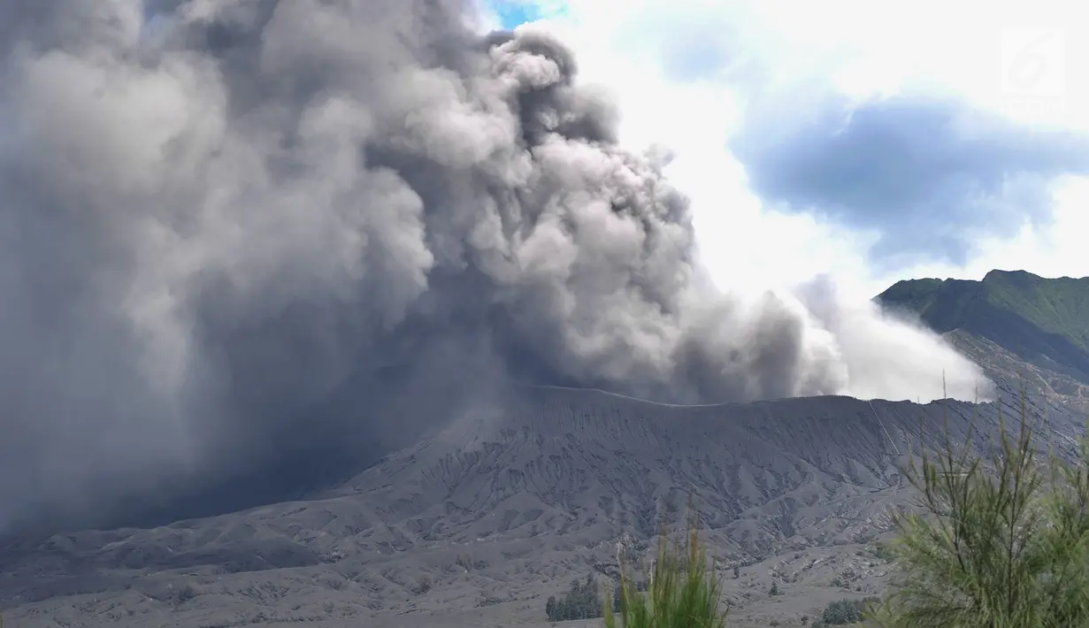 Pemandangan erupsi Gunung Bromo di kawasan Ngadisari, Probolinggo, Jawa Timur, Senin (25/3). Erupsi Gunung Bromo dengan status level II (waspada) menjadi daya tarik bagi wisatawan untuk menikmati atraksi alam. (merdeka.com/Arie Basuki)