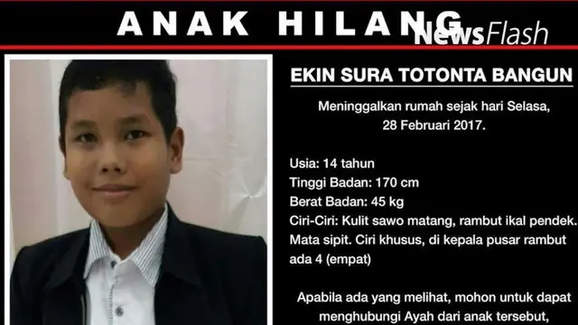 Ekin Sura Totonta Bangun, bocah berusia 14 tahun dilaporkan hilang sejak 28 Februari 2017, Ekin menyiapkan surat untuk ayah, Teger Bangun