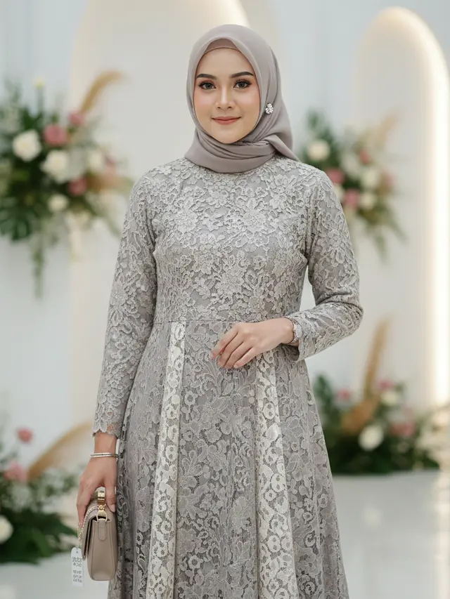 Gamis Batik Brokat Warna Netral Favorit 2026 (Foto: Gemini AI)