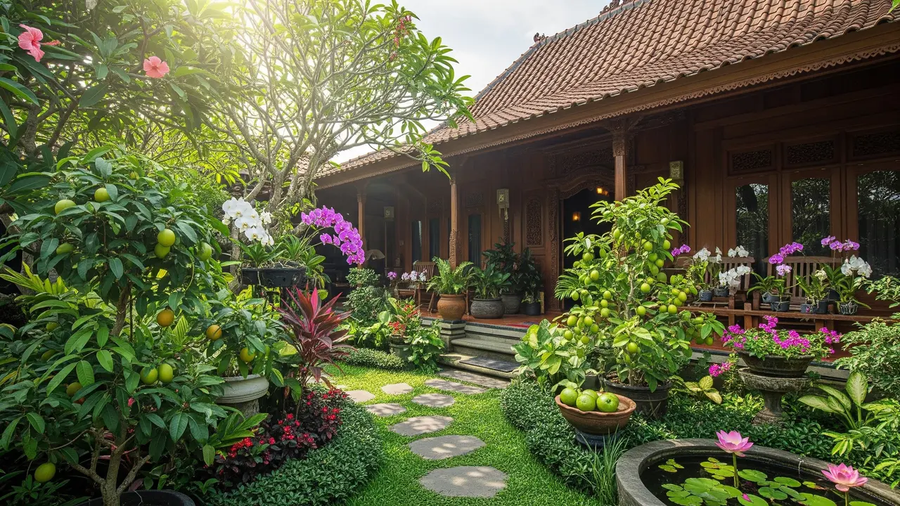 Desain Kebun Buah Campur Tanaman Hias di Halaman Depan Rumah/Gemini AI