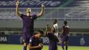 Selebrasi pemain Persik Kediri usai mengalahkan Borneo FC 1-0 dalam laga pekan kedua BRI Liga 1 2021/2022 di Stadion Pakansari, Bogor, Jumat (10/9/2021). (Foto: Bola.com/Ikhwan Yanuar)