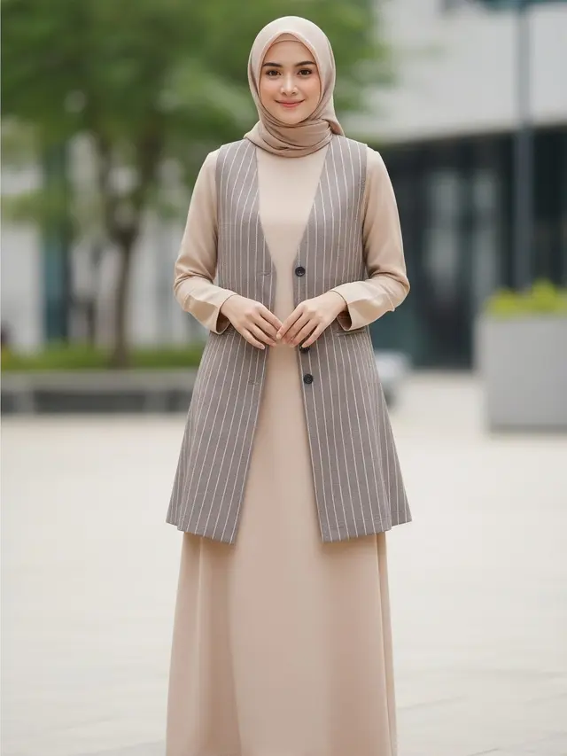 8 Model Gamis Terbaru Kombinasi Rompi yang Beri Kesan Lebih Tinggi, Modis dan Anggun Dipakai Sehari-hari