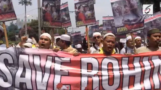 Aksi demonstrasi mendukung etnis Rohingya digelar hari di Jakarta. 