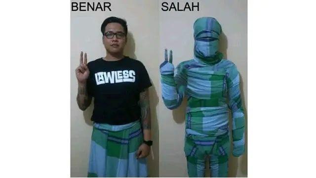 Cara pakai sarung kocak (Sumber: Instagram/awreceh.id)