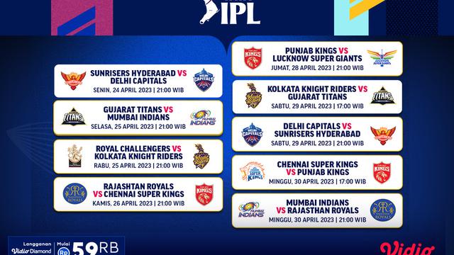 Saksikan Siaran Indian Premier League 2023 Week 4 di Vidio, 24-30 April 2023