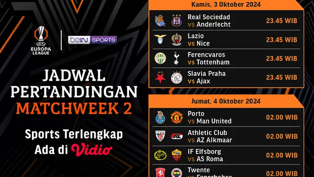 Jadwal Live Streaming Liga Europa 2024/25 Pekan Ini di Vidio