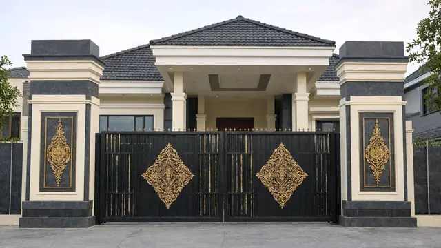 Pagar dengan Pilar Besar dan Ornamen Mencolok