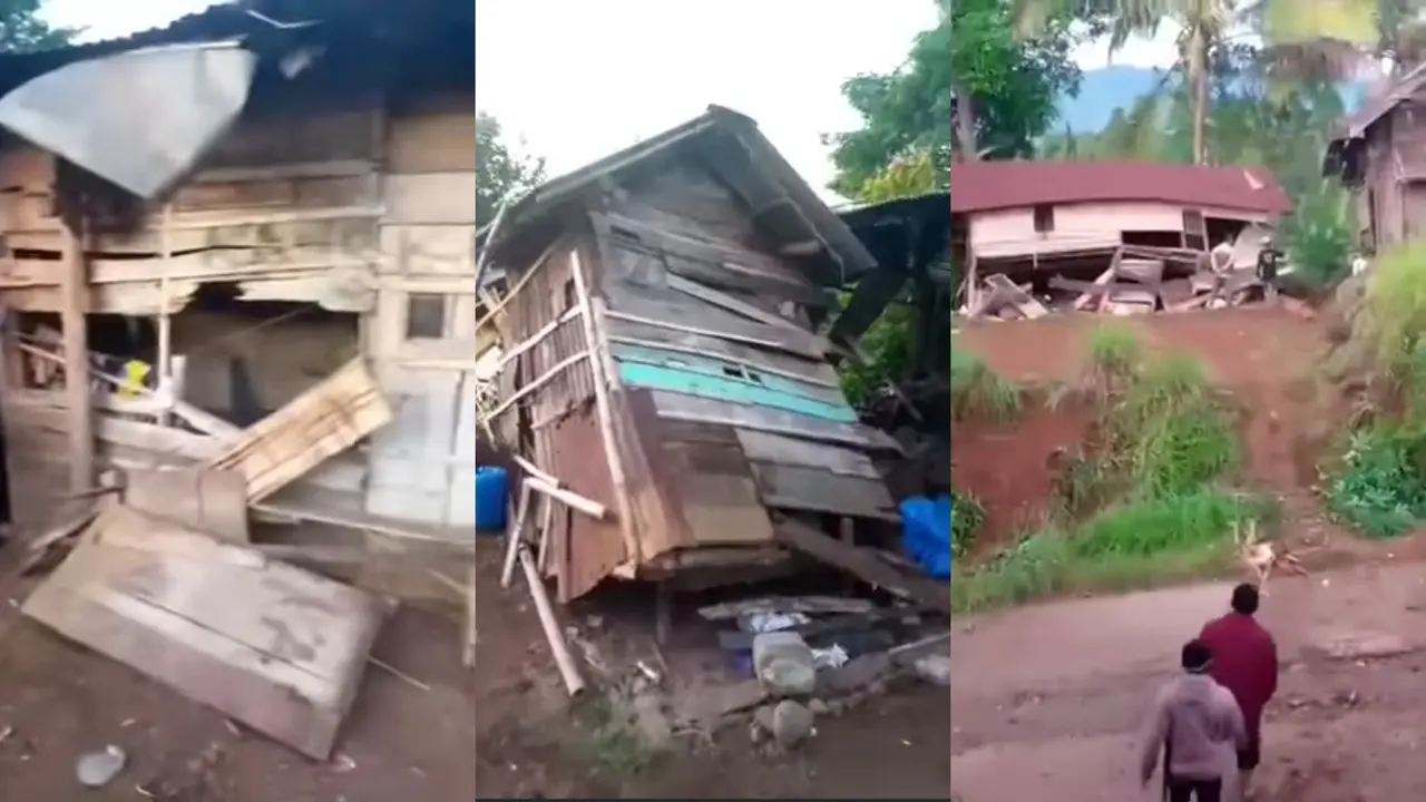 Kondisi rumah warga usai dirusak oleh kawanan gajah liar di Kabupaten Tanggamus, Lampung. Foto : (Istimewa).