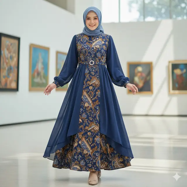 Model Gamis Terbaru Batik Kombinasi Sifon