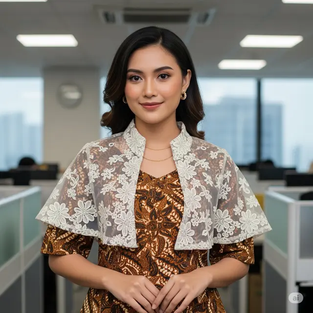 Blus Batik Cape dengan Brokat Transparan