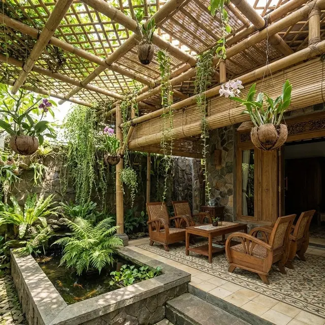 Desain Teras Rumah Teduh dengan Tanaman Gantung