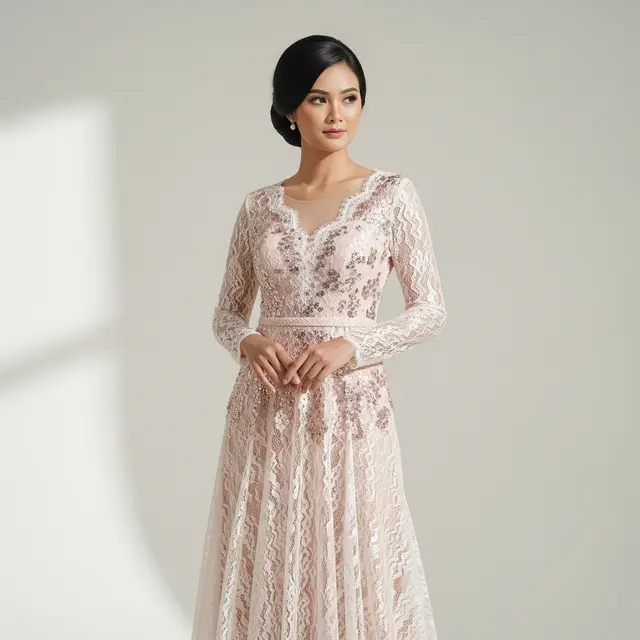 9 Model Long Dress Bahan Brokat dengan Potongan Princess Modern, Tren 2025