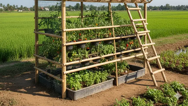 Desain Kandang Ayam Multifungsi Sekaligus Kebun Sayur. AI