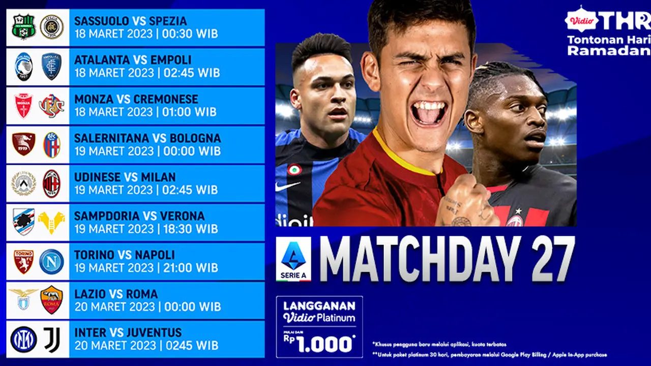 Jadwal Serie A Liga Italia Akhir Pekan Ini 18-20 Maret Live Vidio : Sassuolo Vs Spezia, Inter Vs Juventus