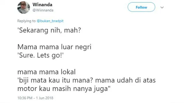 Perbandingan antara ibu luar negeri dan ibu lokal dalam menjawab pertanyaan.
