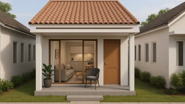 Model Rumah Sederhana 6x12 Dengan 3 Kamar dan Teras Depan/Ilustrasi oleh AI